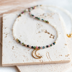 Naszyjnik turmalin kamień księżycowy