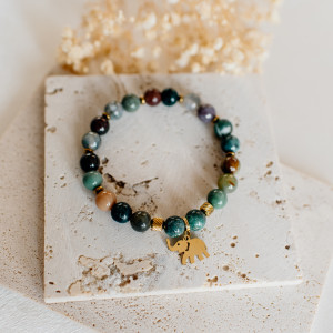 Bransoletka agat indyjski ze słonikiem