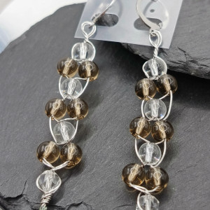 Kolczyki ze stali szlachetnej kwarc dymny, kryształ górski