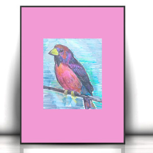 retro plakat A3, ptaszek grafika na ścianę, 30x40 plakat z ptakiem, ptaszek plakat do domu, vintage plakat na ścianę, vintage obrazek z ptaszkiem, różowy obrazek do domu