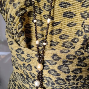 Naszyjnik Długi Sznur Perły Gniecione Czeskie Koraliki Metalizowane