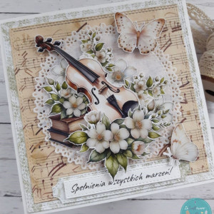 Kartka urodzinowa ze skrzypcami - delikatna i kobieca