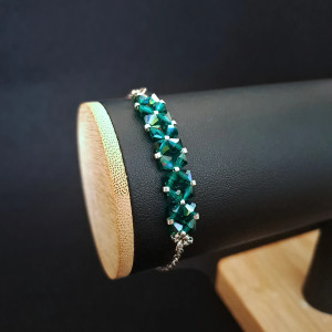 Crystal Square Emerald - Delikatna bransoletka z kryształów Preciosa Emerald AB