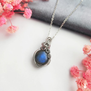 Naszyjnik Labradoryt Mini stal chirurgiczna wisiorek handmade wirewrapping