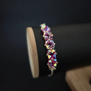 Crystal Square Fuchsia - Delikatna bransoletka z kryształów Preciosa Fuchsia AB2x