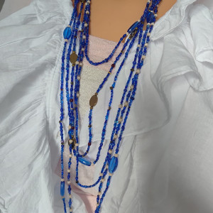 Naszyjnik Kaskadowy Długi Szafirowy Hematyt