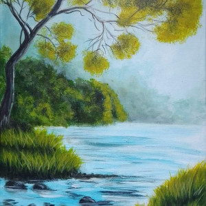 OBRAZ RĘCZNIE MALOWANY AKRYLOWY "NICZYM KAMIEŃ W WODZIE" - 40x30cm