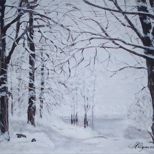 OBRAZ RĘCZNIE MALOWANY AKRYLOWY "ŚNIEŻNĄ ŚCIEŻKĄ" - 30x40cm