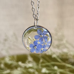 Wieczne kwiaty bukiet kwiatowy łąka srebrna zawieszka srebrny wisiorek kwiat naszyjnik żywica z żywicy kwiaty niezapominajki