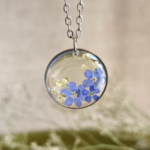Wieczne kwiaty bukiet kwiatowy łąka srebrna zawieszka srebrny wisiorek kwiat naszyjnik żywica z żywicy kwiaty niezapominajki