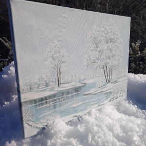 OBRAZ RĘCZNIE MALOWANY AKRYLOWY "ŚNIEŻNA CISZA" - 30x40cm