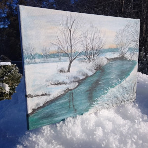 OBRAZ RĘCZNIE MALOWANY AKRYLOWY "POD BIAŁĄ PIERZYNĄ" - 30x40cm