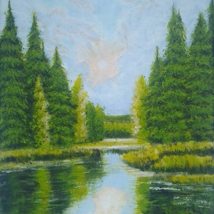 OBRAZ RĘCZNIE MALOWANY AKRYLOWY "W SPOKOJNYM ODBICIU" - 30x24cm