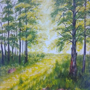 OBRAZ RĘCZNIE MALOWANY AKRYLOWY "W PROMIENIACH SŁOŃCA" - 30x24cm