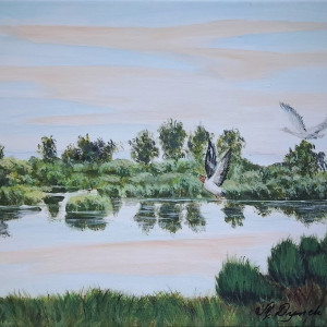 OBRAZ RĘCZNIE MALOWANY AKRYLOWY "W DALEKĄ DROGĘ" - 24x30cm