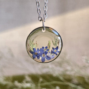 Wieczne kwiaty bukiet kwiatowy łąka srebrna zawieszka srebrny wisiorek kwiat naszyjnik żywica z żywicy kwiaty niezapominajki