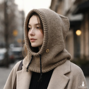 Balaclava kominiarka kaptur czapka 100% alpaka ręczna robota taupe