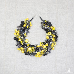 6991 Artystyczny Naszyjnik Boho – Cytrynowy Kontrast: Żółty, Czarny i Srebro