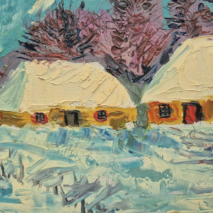 obraz ręcznie malowany zimowa cisza