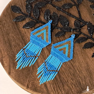 Altair - Kolczyki koralikowe boho – turkus & złoto