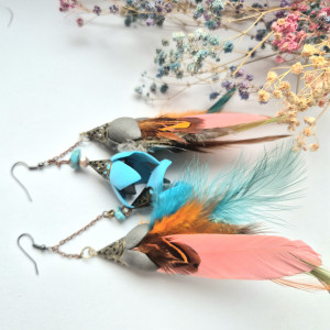 Klipsy lekkie kwiaty pióra