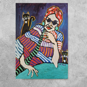 obraz ręcznie malowany portret tam gdzie czuwają koty