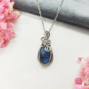 Naszyjnik Labradoryt Mini stal chirurgiczna wisiorek handmade wirewrapping