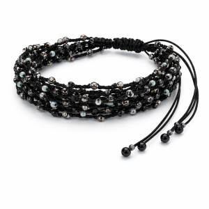 Bransoletka Koraliki Szare Czarna Mgiełka