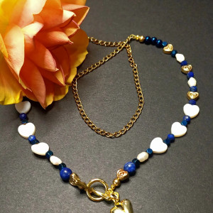 unikatowy naszyjnik typu toggle " Byłaś serca biciem" - azuryt, lapis lazuli , hepatyt