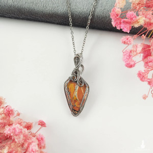 Naszyjnik Jaspis Maligano stal chirurgiczna wisiorek handmade wirewrapping