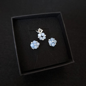 Komplet Biżuterii - Kolczyki Sztyfty i Zawieszka - Akwamaryn