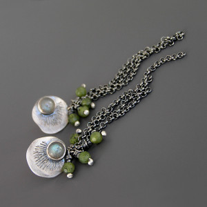 Kolczyki z Labradorytami i Nefrytami, srebro 925