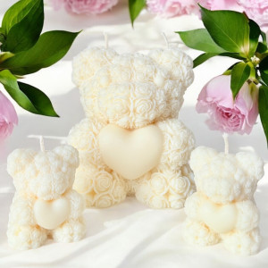 Świece sojowe zestaw 3 świec DUŻY miś róże urodziny prezent dzień kobiet