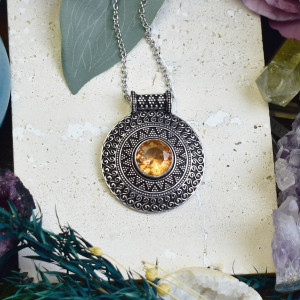 Posrebrzany miedziany wisiorek z cytrynem - etniczny, boho #663