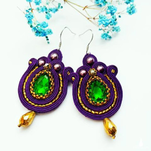 Regina - fioletowo zielone kolczyki sutasz w stylu etnicznym