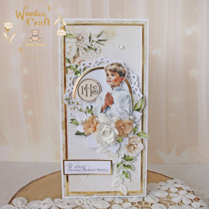 Kartka komunijna pamiątka pierwszej komunii świętej "Beige Story" GOTOWA