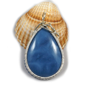 Opal niebieski, Srebrny wisiorek z opalem niebieskim, ręcznie wykonany, prezent dla niej, prezent dla mamy, prezent urodzinowy, autorska