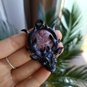 Naszyjnik Jelonek z lepidolitem, idealny na prezent, magic, fantasy, goblincore