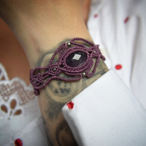 Bransoletka z Ametystem. Kamień Naturalny. Mikro makrama