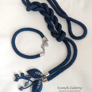Komplet Dark Blue - lariat i bransoletka, wykończenia ze stali chirurgicznej