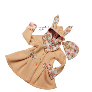 Komplet płaszczyk z uszami oraz czapka i chustka 92/98