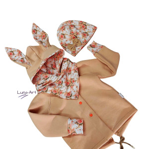 Komplet bluza z uszami oraz czapka i chustka 92/98