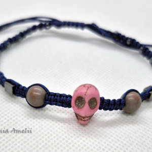 bransoletka sznurkowa różowa czaszka howlit hematyt szkło duża unisex