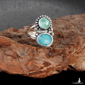 Pierścionek srebrny z turkusem i larimarem regulowany