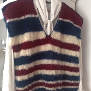 W paski moherowy oversize pulower, kamizelka, bezrękawnik, sweter