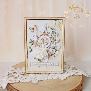 Kartka komunijna pamiątka pierwszej komunii świętej "Holy&Beige" GOTOWA