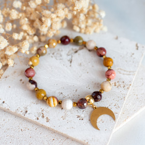 Bransoletka jaspis mokait z księżycem