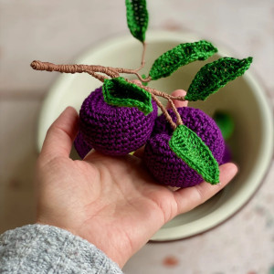 Szydełkowa gałązka ze śliwkami