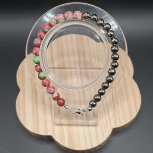 Stylowa Bransoletka – Syntetyczny Grafitowy Hematyt i Wielobarwny Agat