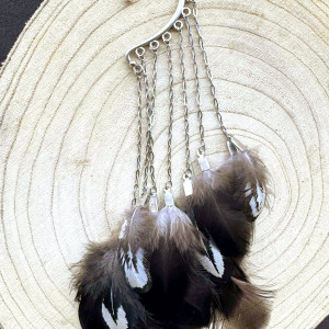 Nausznica zausznica z piór boho hippie pióra czarne srebrne łańcuszki